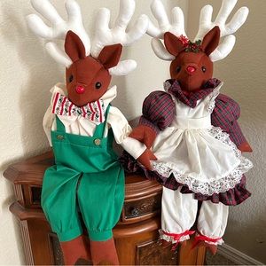 Vintage Stuffed Reindeer Mantle Pieces